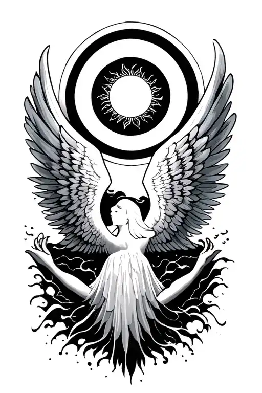 Wings Holding Sun Moon