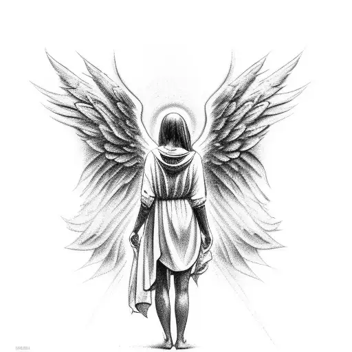 Angel Praying On Left Side Of Back