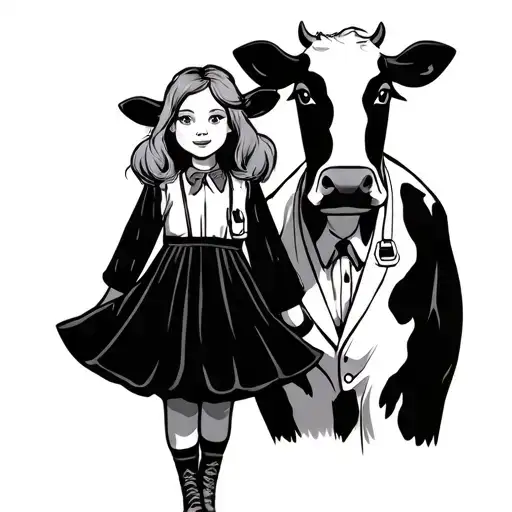 A Girl In A Cow Costume And A Boy Dressed As A Doctor