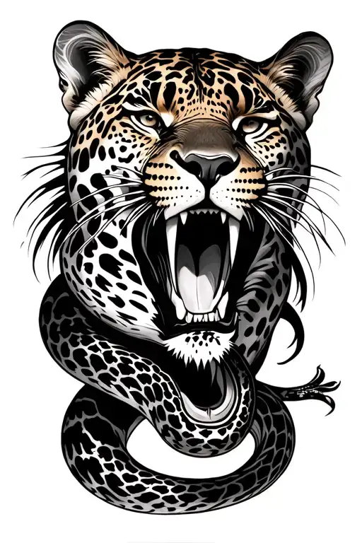 Leopard Roar Connected To Snake