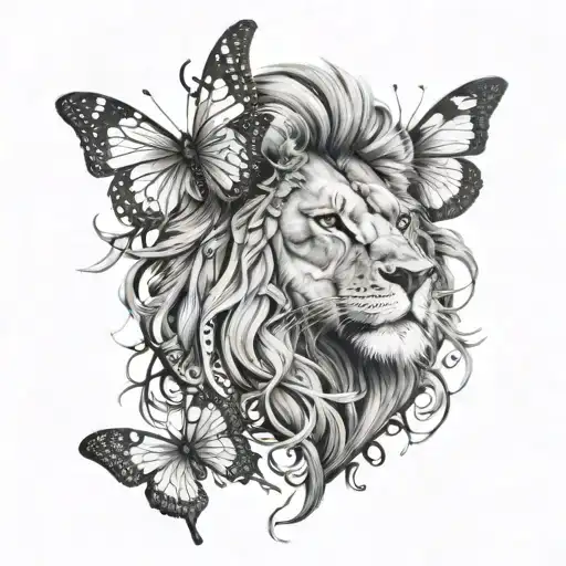 A Lion And Butterfly Hybrid Tattoo With A Mix Of Black-grey Shading