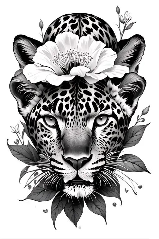 Leopard Roar And Leopard Cub Snow Drop Flower Carnation Flower Daphodile Intertwined