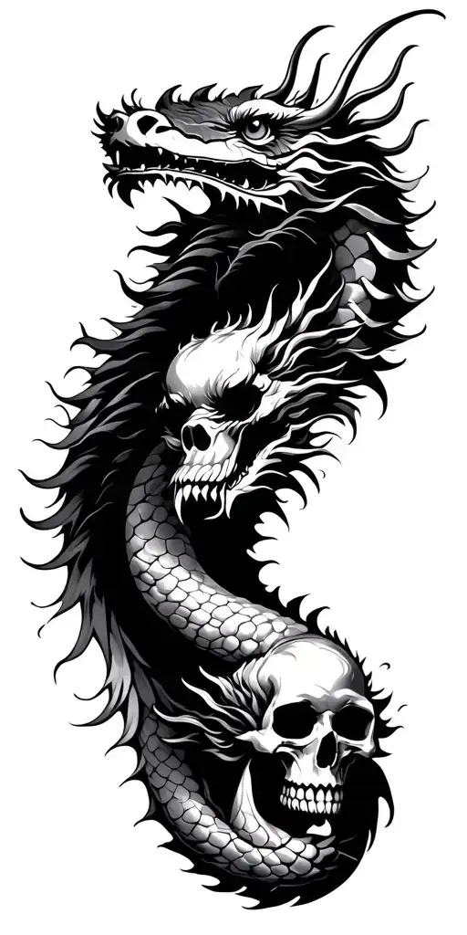 Chinese Dragon And Pilot Skull