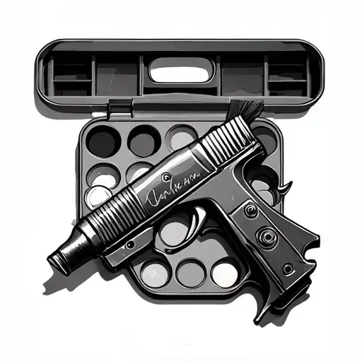 Paint Palette With Brush And Tattoo Gun