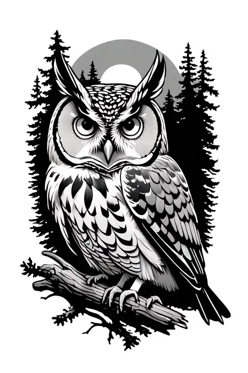 Owl Perched With Forest In Background