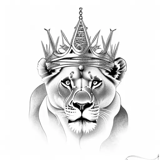 Lioness With Cub Wearing A Crown