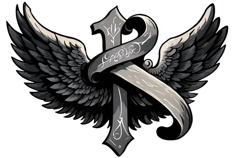Wings With Cross And Scroll Wrapped