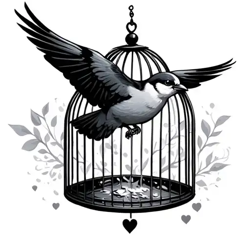 Bird Flying Out Of Cage With Heart