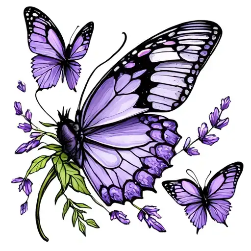 Lavender With Butterfly Around It Fine Line