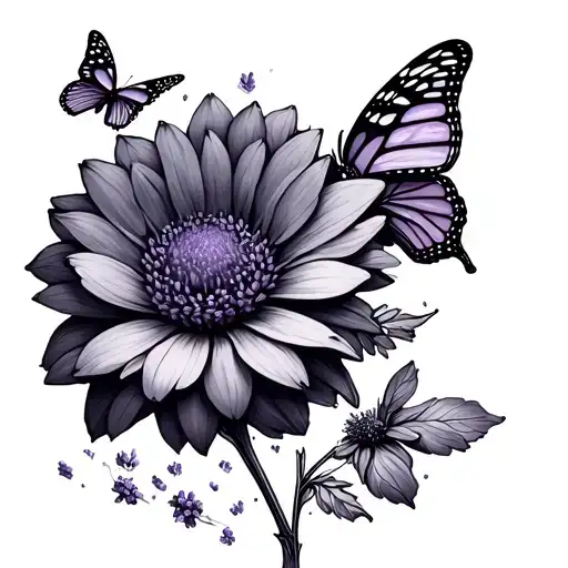 Lavender The Flower With Butterfly Around It Fine Line