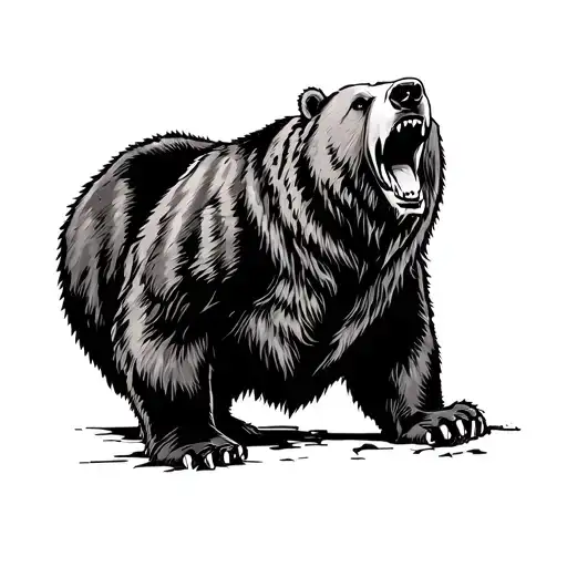 Roaring Bear Black And White Drawing