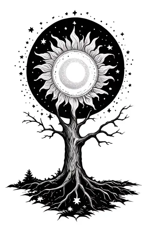 Tree Sun And Stars