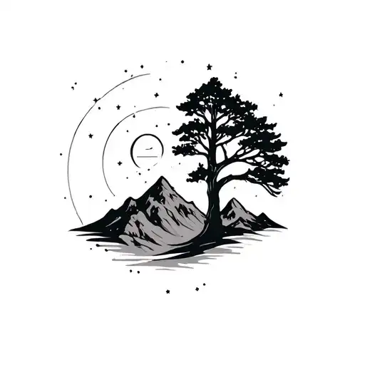 Tree Mountain Sun And Stars