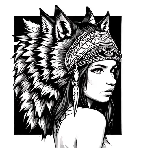 Woman With Wolf Headdress Being Worn