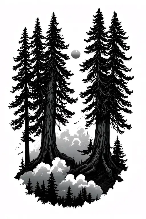 Redwood Trees Clouds Sun