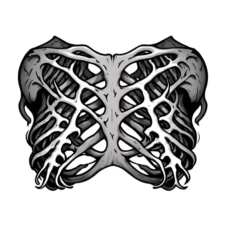 Veins Streaks From Sternum Over Chest Across To Both Shoulders