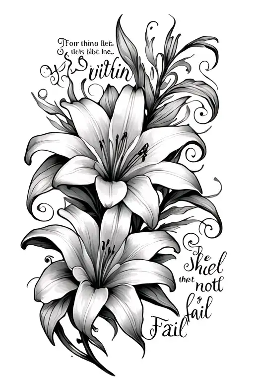 Flower Lilies With Swirls And Thin Line Work With Bible Quote For Is Within Her She Will Not Fail