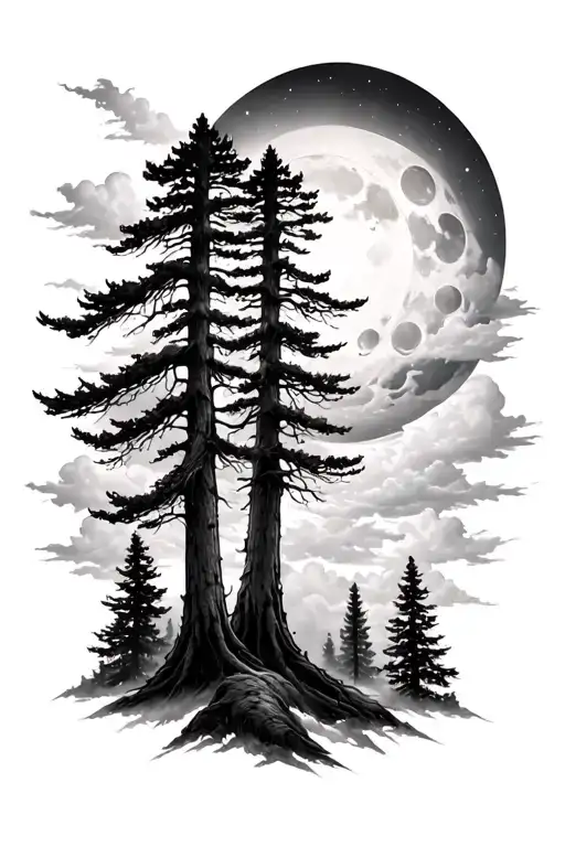 Redwood Trees Clouds Sun And Moon