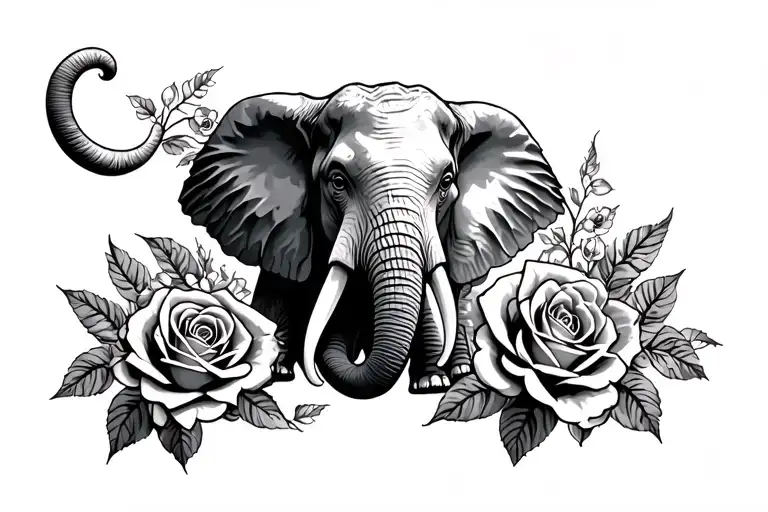 Roses And An Elephant Surrounded