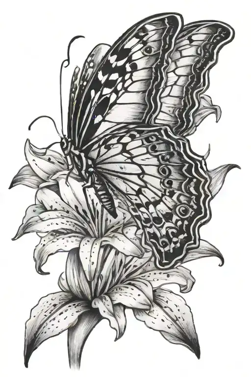 A Butterfly Resting On A Lily Flower Garden