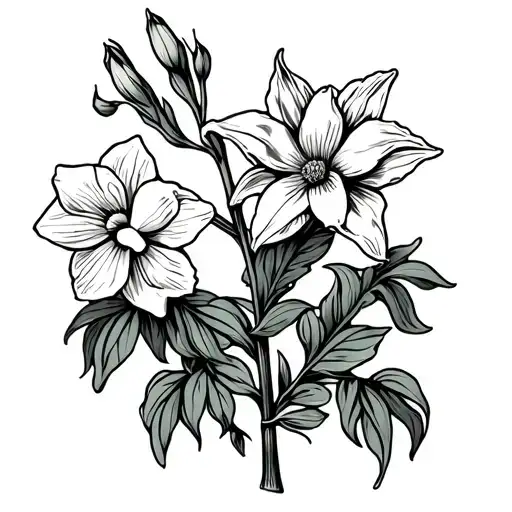 Larkspur And Daffodil Growing On A Vine Wrapping