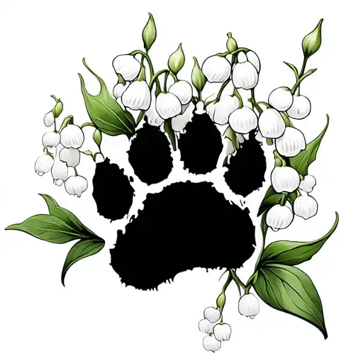 Cat Paw Print With Lily Of The Valley Flower