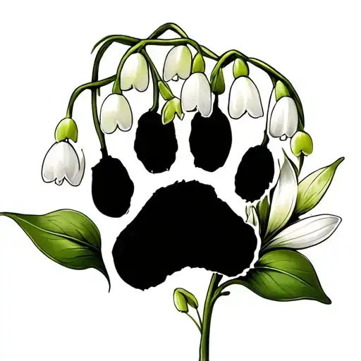 Cat Paw Print With Lily Of The Valley Flower