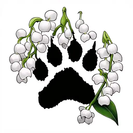 Cat Paw Print With Lily Of The Valley Flower