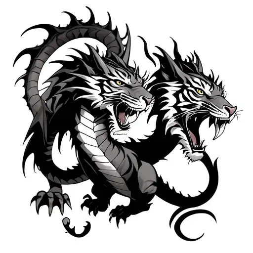 Devil Dragon And Tiger Fighting