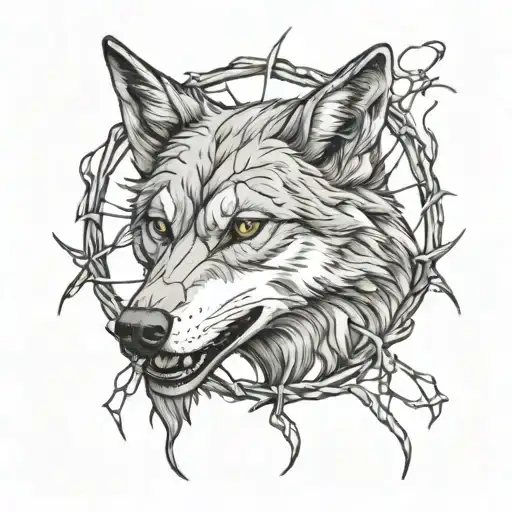 Female Wolf And Barbed Wire