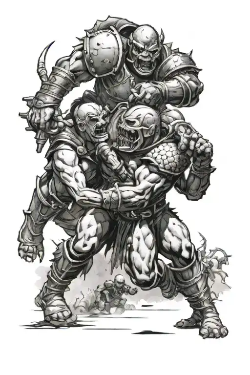 A Football Field Transformed Into A Battlefield With Orc And Human Players Facing Off