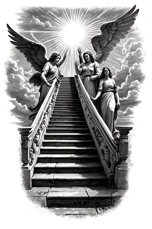 Stairway To Heaven Walking Up Stairs Angels Sun Rays Clouds Heaven Gate At The Top Of The Stairs