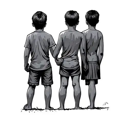 Father And Two Sons Holding Hands