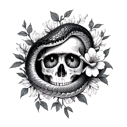 Skull Snake Coming From The Eye With Flowers Growing