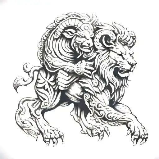 Ram And Lion Facing Off In Body Armor