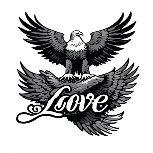 Eagle And Acuarius Sign With The Word Love