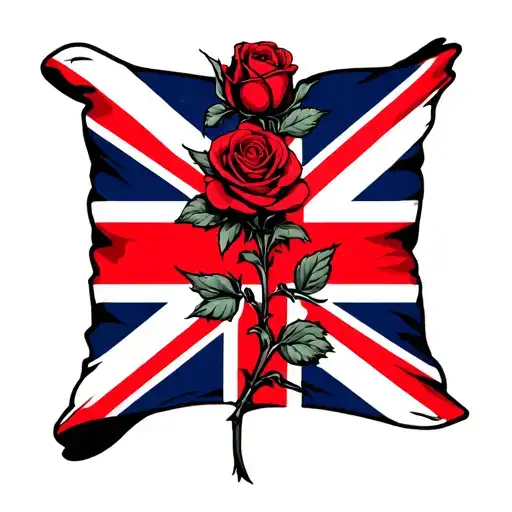 Union Jack With Thorny Rose Intertwined