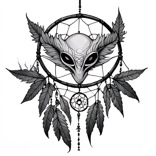 Potleaf And Alien Dream Catcher Entangled In A Beautiful