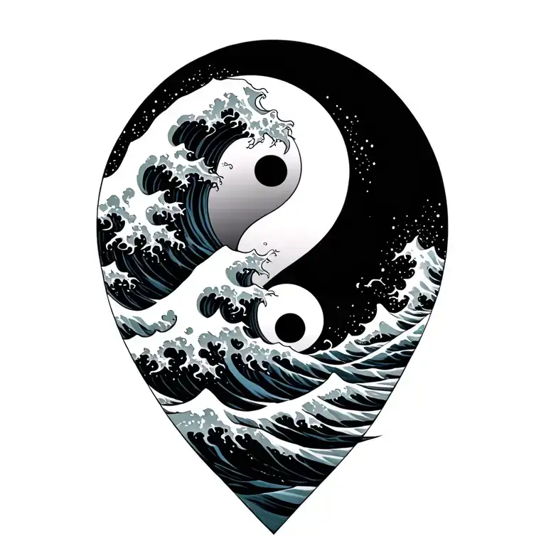 Ying Yang Great Wave Crashing