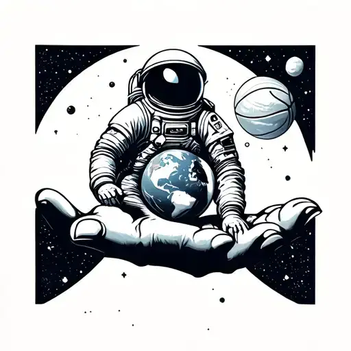 Astronaut Spinning Earth On Finger Like A Basketball With Space In The Back Ground