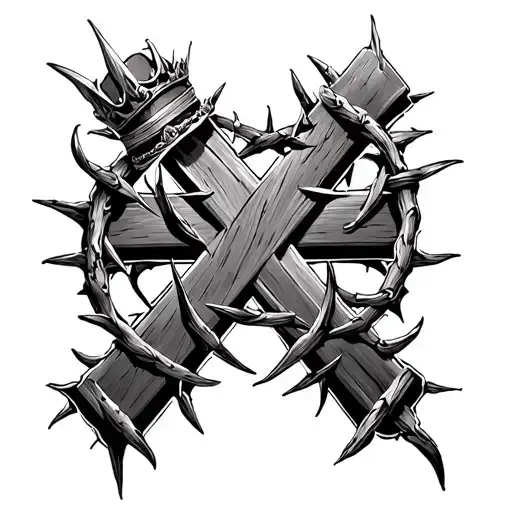 Cross With Crown Of Thornes Wrapping Around The Cross