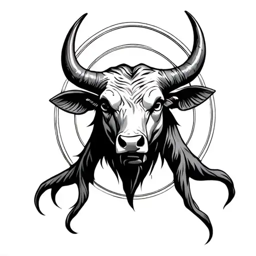 Bull Head With Devil Horns And Halo