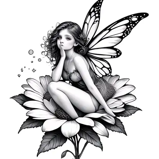 Fairy Sitting On Flower Blowing Kiss