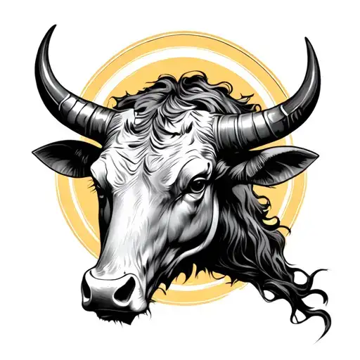 Bull Head With Devil Horns And Halo Tattoo Design