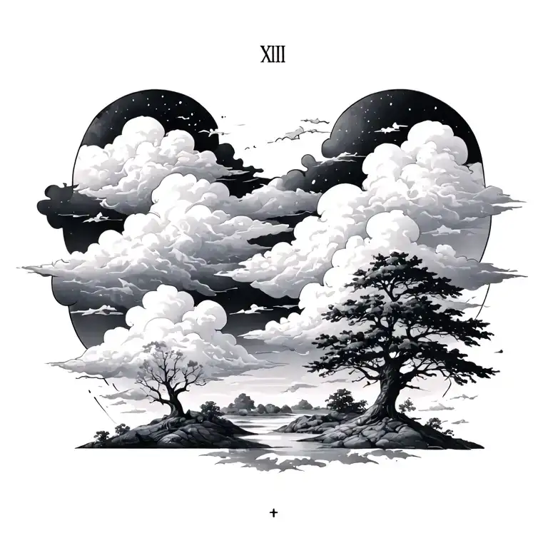Roman Numerals Clouds And Trees