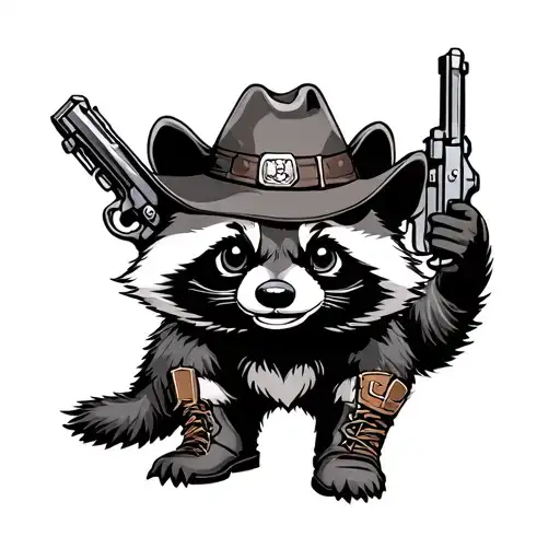 Trash Panda With Gun And Cowboy Hat And Boots