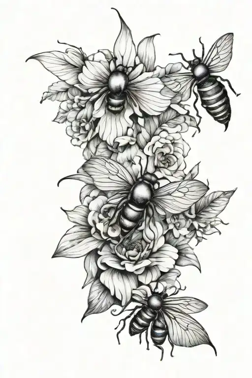 Multiple Floral Tattoo With Insects