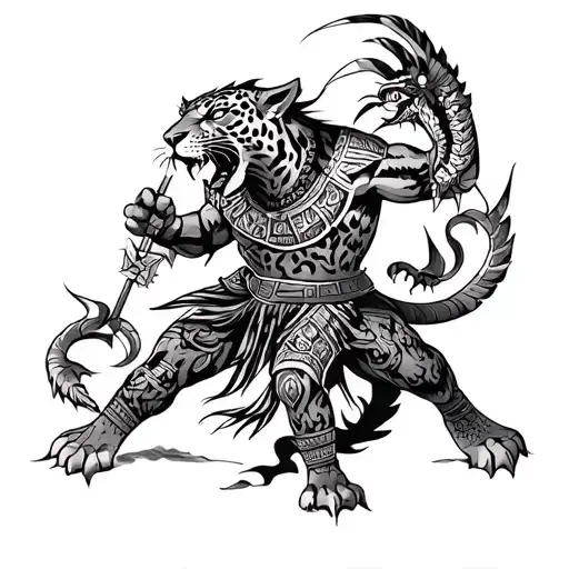 Aztec Jaguar Warrior Fighting Demons