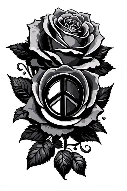 Love And Peace Symbols With Mirror Image Roses