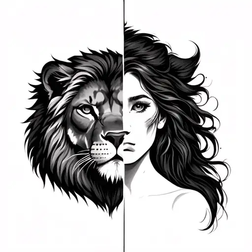 Half Lion Half Women Face